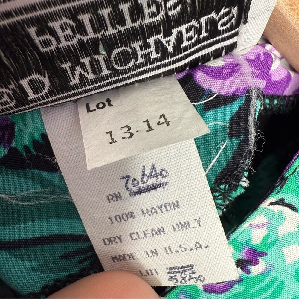 Vintage 80s vibrant purple floral dress short sleeve casual rayon party sz S/XS - Picture 4 of 6